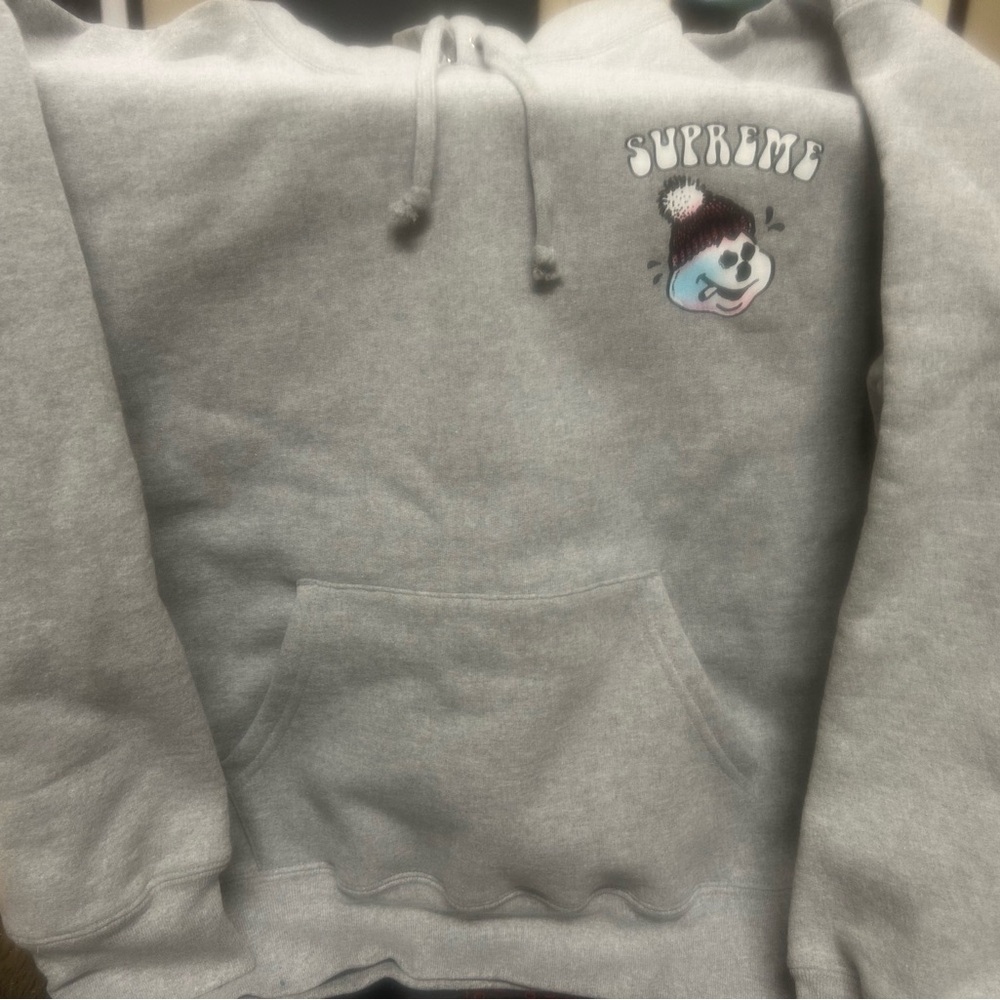 Supreme Light Gray Hoodie with Snowman Design